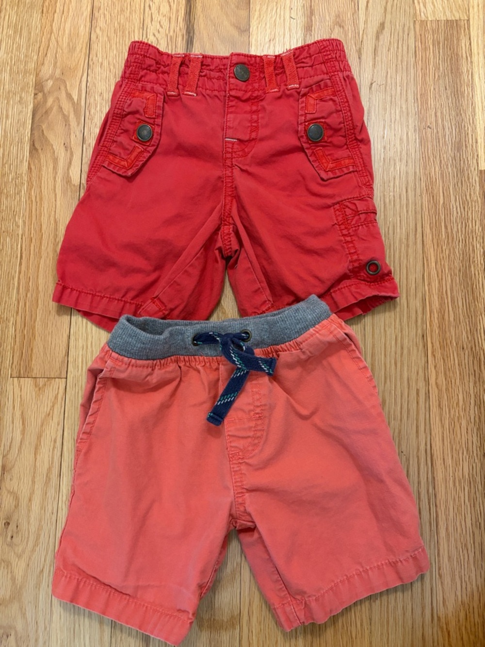 Kids Red and Coral Pull-On Shorts Set - Casual Everyday Bottoms